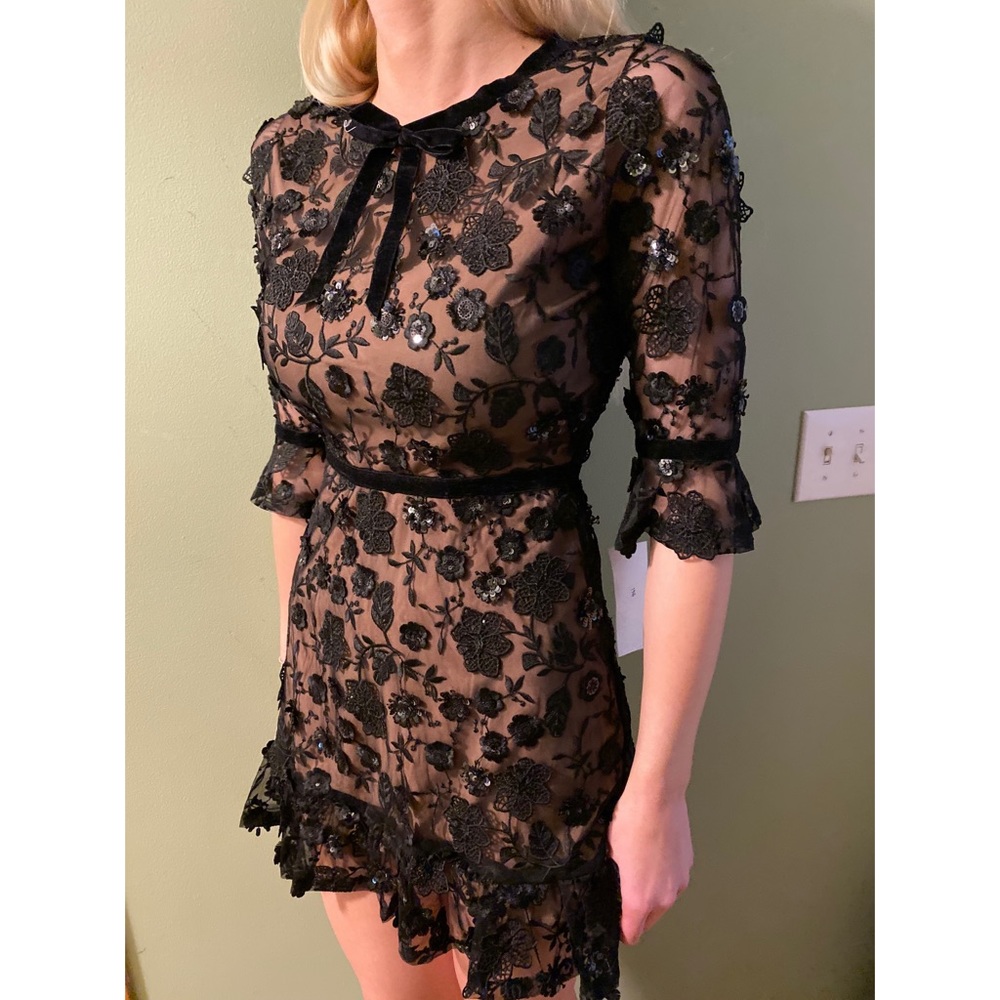 NWT For Love & Lemons black embroidered dress